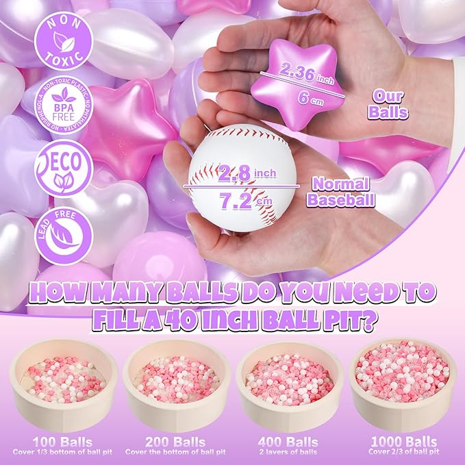 GOGOSO Ball Pit Balls,Plastics Balls for Ball Pit, Stars Hearts Shape for PastelBall for Toddlers Kids