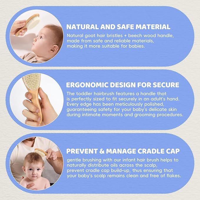 DEBETOOL 2-Pack Baby Hair Brush with Soft Bristles - Natural Wooden Baby Brush for Newborns & Infants Gentle Scalp, Perfect Baby Registry & Shower Gift