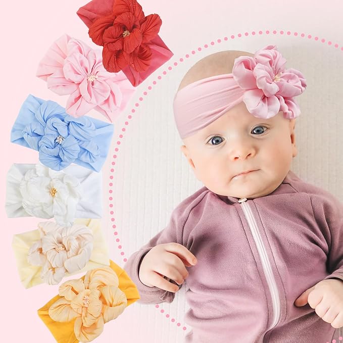Fmeida Baby Girls Nylon Headband and Bow Big Flower Headbands Fashion Hair Accessories for Newborns Infants Blue