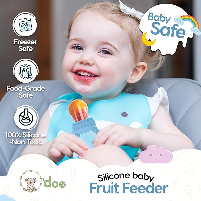 O’doe Fruit Feeder | Baby Fruit Feeder Pacifier with 1 Feeders and 3 Nipples | BPA-Free, Baby Food Feeder and Fruit Teether for Babies | Silicone Pacifier and Teething Soother | Ideal for Baby Feeding