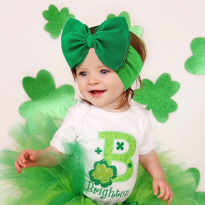 YanJie 6" St.Patrick's Day Headbands Baby Green Bow Clover Shamrock Printed Bows Baby Girl Bows Newborn Headbands Hair Accessories Newborn Infant