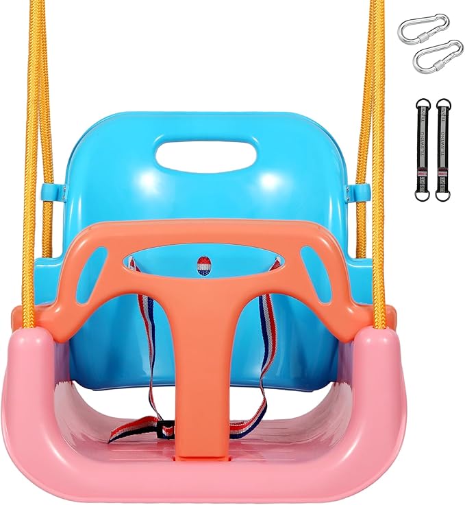 RedSwing 3-in-1 Baby Swing Seat, Toddler Swings, Anti-Flip Snug & Secure Detachable Infants to Teens Kids Swing Seat for Outside Playground, Pink Orange Blue