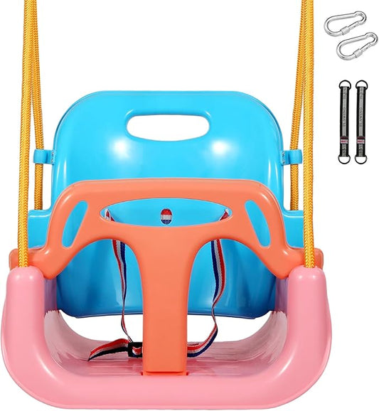 RedSwing 3-in-1 Baby Swing Seat, Toddler Swings, Anti-Flip Snug & Secure Detachable Infants to Teens Kids Swing Seat for Outside Playground, Pink Orange Blue