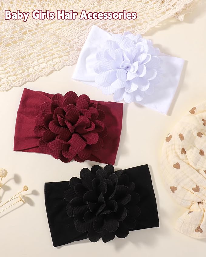 jollybows 6pcs Baby Girls Flower Hair Headbands Nylon Hair Bands Elastic Hair Accessories for Newborn Kids Infants Toddlers Dark Color