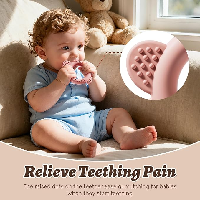 NCVI 4 Pack Silicone Teething Rings Set for Babies 0-6 Months, Baby Teething Toys with Ridges, Small Teethers for Infant 6-12 Months, BPA-Free Teething Relief Baby Chew Toys