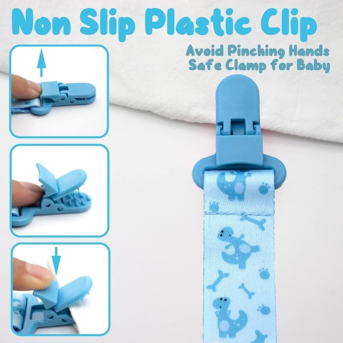 8 Pcs Dummy Clips Girls Baby Pacifier Holder Soother Clip Chain Straps with Plastic Clasp, Silicone Ring Adapter, Fit All Dummies & Soothers & Teething Toys, Newborn Essentials (Blue)