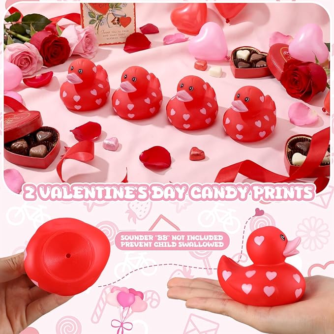 Jerify 3 Inch Large Valentine's Day Rubber Ducks 2 Pcs Valentine Large Red White Sweetheart Duckies Rubber Ducks for Bathtub Toys Party Favors Decorations Classroom Prizes Exchange Gifts