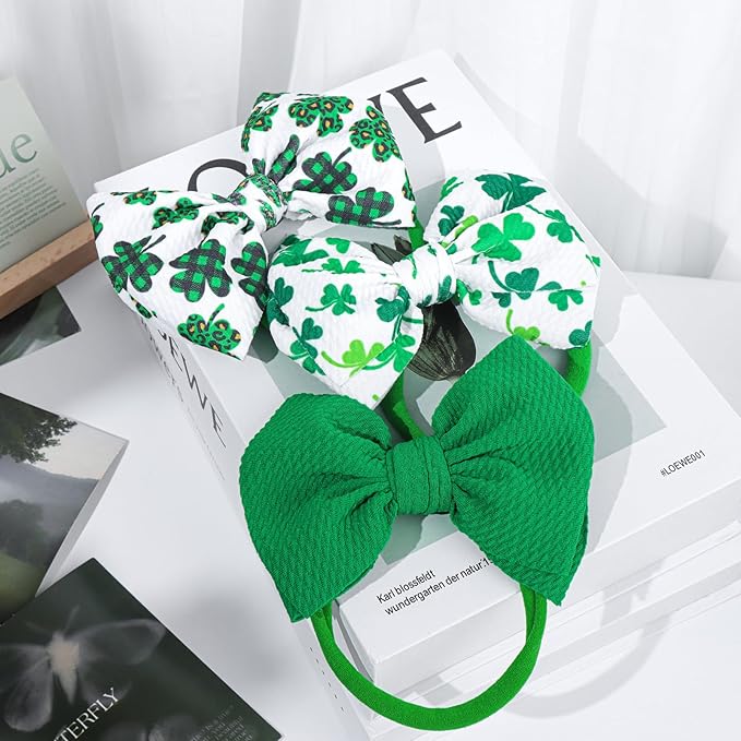 St. Patrick's Day Baby Girl Clover Headbands, Elastic Nylon Hair Accessories for Newborn Infant Toddler