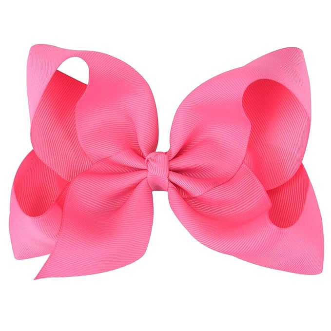Oaoleer Big Hair Bows for Girls 12 PCS 6" Hot Pink Grosgrain Ribbon Large Boutique Bow Alligator Clips Hair Accessories for Toddlers Little Girls Kids