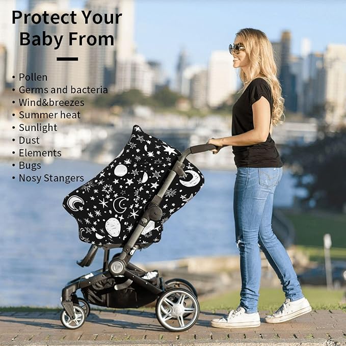 Moon Star Baby Stuff Car Seat Cover for Baby Carseat Covers for Girl Boy Stretchy Soft Breathable Breastfeeding Infant Car Seat Canopy Carrier Cover