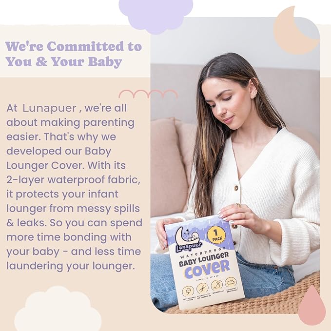 100% Waterproof Baby Lounger Cover - 2-Ply Organic Cotton Slipcovers Keep Your Lounger Clean & Your Baby Comfy - Machine Washable - (Lounger Not Included) - Cream