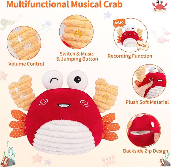 nicknack Baby Toys 0-6 Months – Crawling Dancing Bouncing Musical Learning Plush Crab,Interactive 100+ Songs Toy for 1 2 3 Year Old Boys Girls Sensory Birthday Gifts