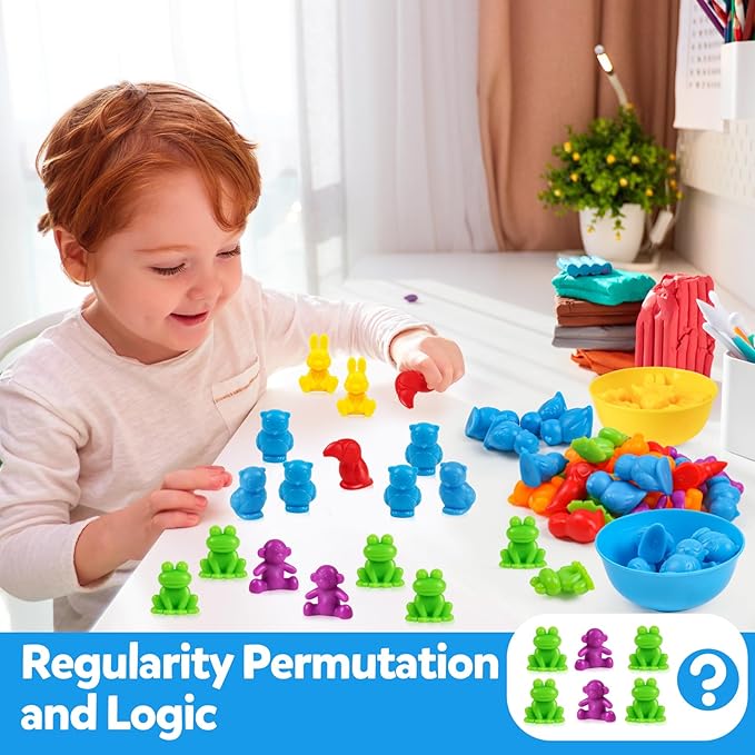 GKDOMS Counting Animals Toys Matching Game with Sorting Bowls Preschool Learning Activities Montessori Sensory Toys for Math Color Sorting, Party Favors Birthday Exchange Gifts for Kids