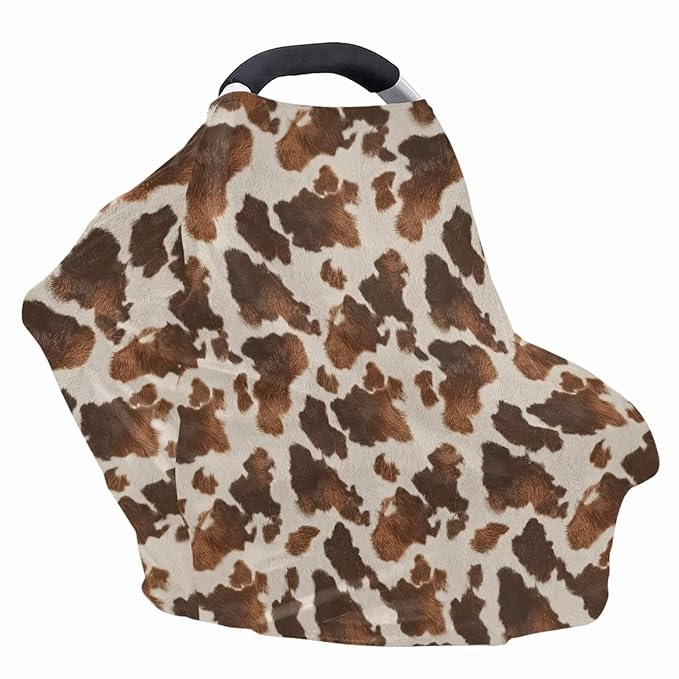 Wanyint Fashion Cow Print Infant Car Seat Cover Stretchy Nursing Scarf Car Seat Canopy Shopping Cart High Chair Cover Protect Babies Breastfeeding Mothers
