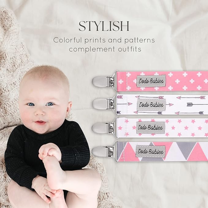 Dodo Babies Pacifier Clip & Teether Set - Universal Pacifier Holder Fits Most Pacifiers - Silicone Teethers Soothe Teething Pain - Baby Gift Set for Boys & Girls - 6pc Pack, Pink, 4 Clips
