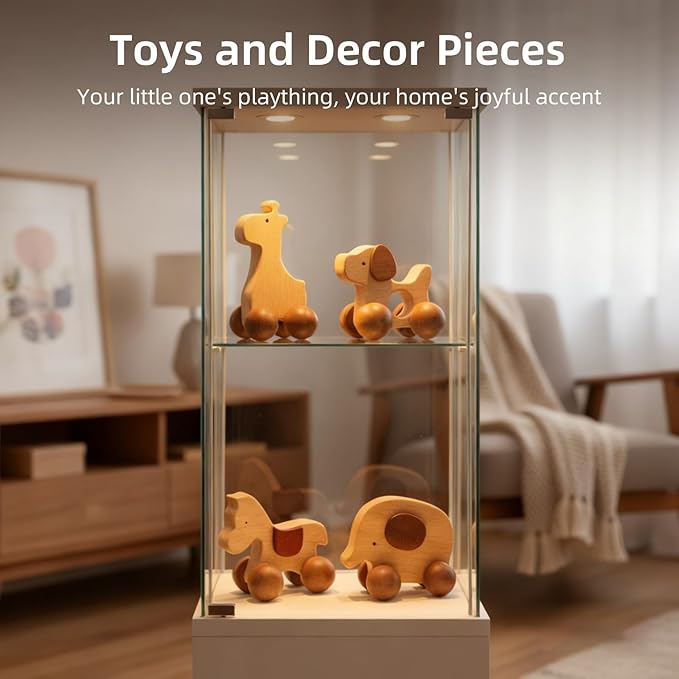 Wooden Animal Push Car Set, 4PCS Solid Hardwood Toy Vehicles for Toddlers & Kids 3+ | Natural Wood Animal Cars (Puppy, Elephant, Pony, Giraffe) | No Paint, Hand-Sanded, Gift-Ready
