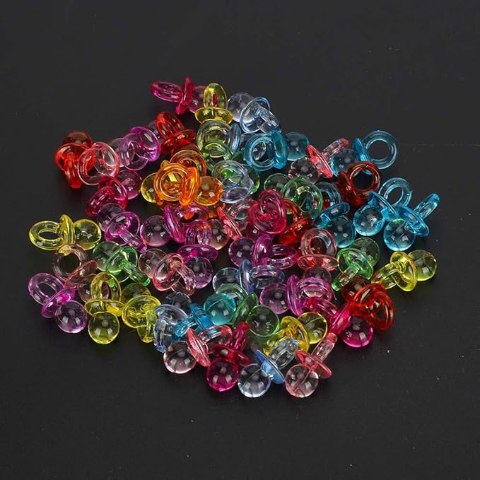 Acrylic Baby Pacifier, 100Pcs Color Baby Pacifiers, Mini Acrylic Pacifier for Baby Shower Decorations, Table Scatter, Party Favors, Games & Activities (Transparent Color Mixing)