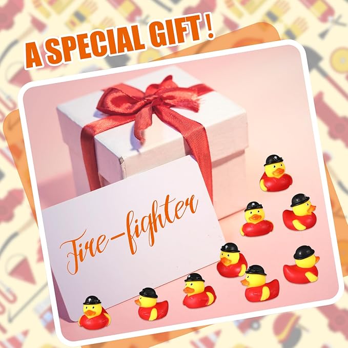 Sotiff 48 Pcs Firefighter Rubber Ducks Bulk 2 Inch Fireman Rubber Ducky for Firefighter Party Favors Birthday Party Gifts
