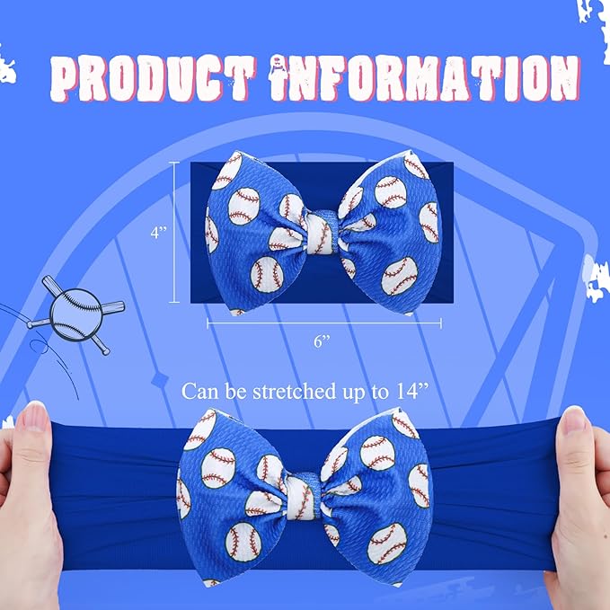 2PCS Baseball Themed Headbands for Baby Girls Softball Hair Bows Accessories for Newborns Infants Toddlers Sports Party Head Bow Wrap