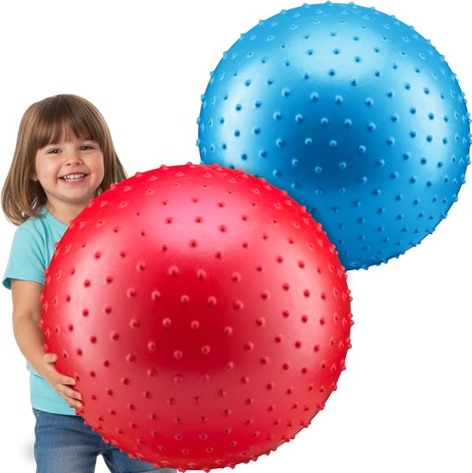 PlayBolt Jumbo 18-Inch Playground Balls (2 Pack, Red & Blue) - Giant Large Inflatable Rubber Kickball for Kids and Toddlers, Boys & Girls Backyard, Sports, Gym, Recess, Indoor & Outdoor Games w/Pump