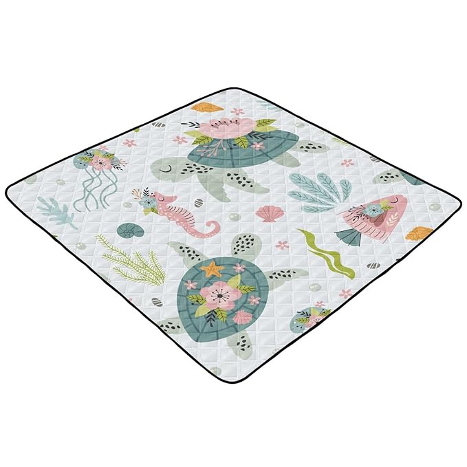 Baby Play Mat Turtle Sea Horse 50 x 50 Playpen Mat Baby Play Mats for Floor Play Gym Crawling Mat Non-Slip Cushioned Baby Playmat for Infants, Babies, Toddlers