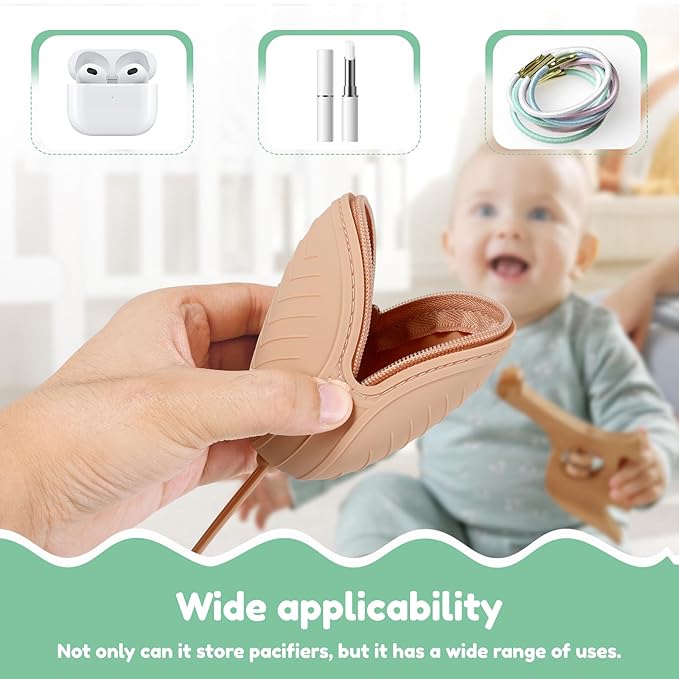 Silicone Pacifier Holder Case, Portable Leakproof Design Baby Pacifier Storage Case, Newborn Baby Silicone Pouch for Boys & Girls, Easy Clean (Clay)
