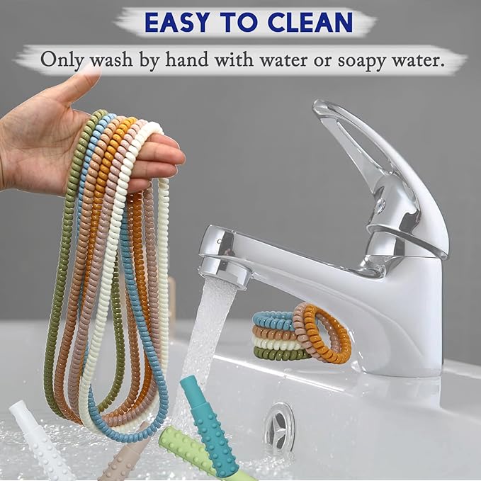 Stretchy Coil Bracelets Chewing Necklace for Kids Sensory, 18 Pack Chewy Necklace Sensory with Autism, ADHD, SPD, Silicone Stretch Sensory Chew Necklaces Bracelets Reduce Biting Stress and Anxiety