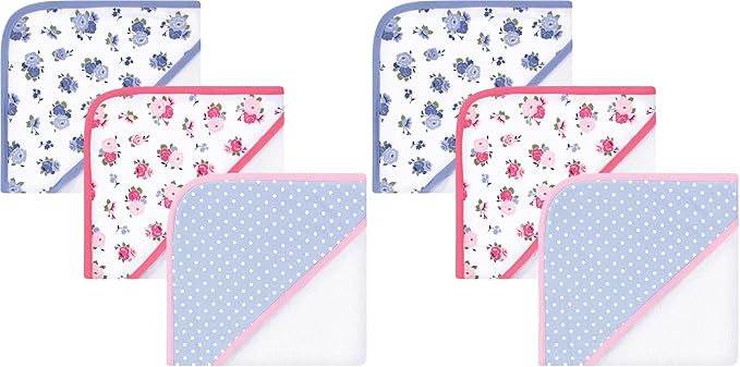 Luvable Friends Unisex Baby Cotton Terry Hooded Towels, Floral, One Size (Pack of 2)