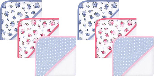 Luvable Friends Unisex Baby Cotton Terry Hooded Towels, Floral, One Size (Pack of 2)