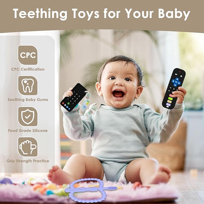 ZOEDO Baby Teething Toys, Remote Control Shape Teething Toys, Cell Phone Teether for Babies, Toy Chew for Babies 3-24 Months, BPA Free & Refrigerator Safe