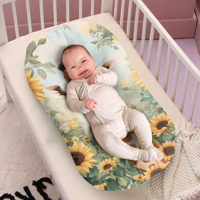 Giraffe Baby Lounger Cover Fall Sunflower Gifts for Boys Girls 31.5'' x 21.3'' Snuggle Me Covers Fits Most Loungers Newborn Infant Nest Slipcover Soft and Comfortable