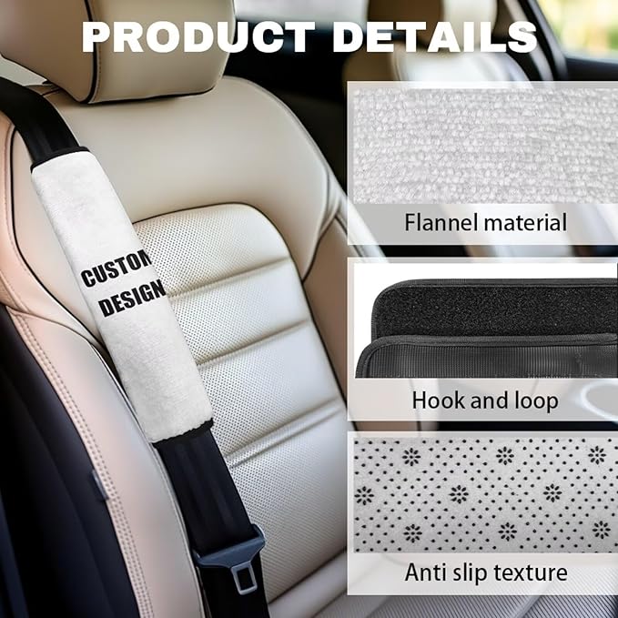 Custom Design Seat Belt Cover Pad 2 PCS Non Slip Shoulder Protectors for Cars Trucks Vans for Man Woman