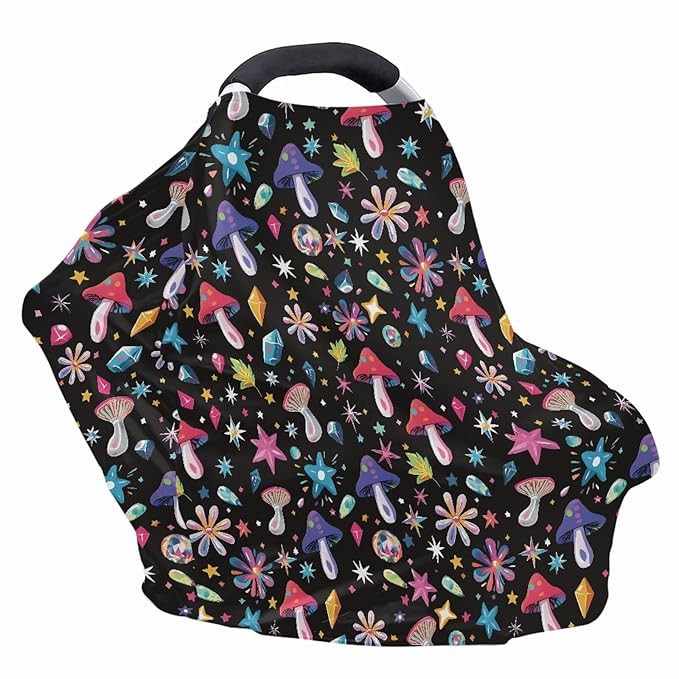 AFPANQZ Colorful Mushroom Nursing Cover Breastfeeding Scarf Baby Car Seat Covers Infant Stroller Cover Carseat Canopy for Girls and Boys Lightweight Breathable for Outdoor Walking Traveling