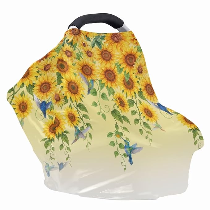Binienty Gradient Sunflower Hummingbird Women's Nursing Cover Breastfeeding Scarf, Stretchy Multi-Use Infant Stroller Covers, Baby Shower Gifts