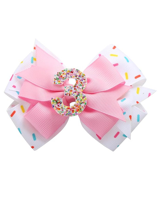 Birthday Hair Bow for Baby Girls 1 2 3 4 5 6 Years Sprinkle Decorations Confetti Ice Cream Party Pink Hair Accessories for 3rd Birthday