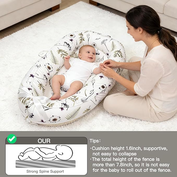 Baby Support Cushion | Organic Cotton Infant Support Cushion | Reversible, Adjustable & Portable Floor Cushion | Soft, Breathable, Washable Cover | Forest