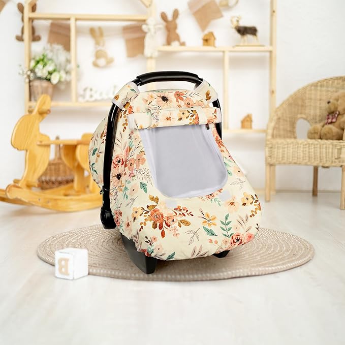 TANOFAR Car Seat Cover Baby, Winter Carseat Cover for Newborn, Infant Car Seat Cover with Windproof and Kick-Proof, Super Warm Plush Fleece Baby Carrier Cover for Infant Boys Girls (Autumn)