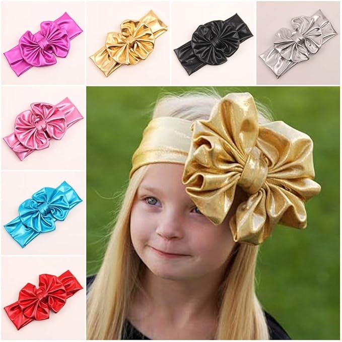 JustMyDress Baby Girls Bronzing Gilding Headband Floppy Metallic Messy Big Bows HeadWrap JA61 (Gold)