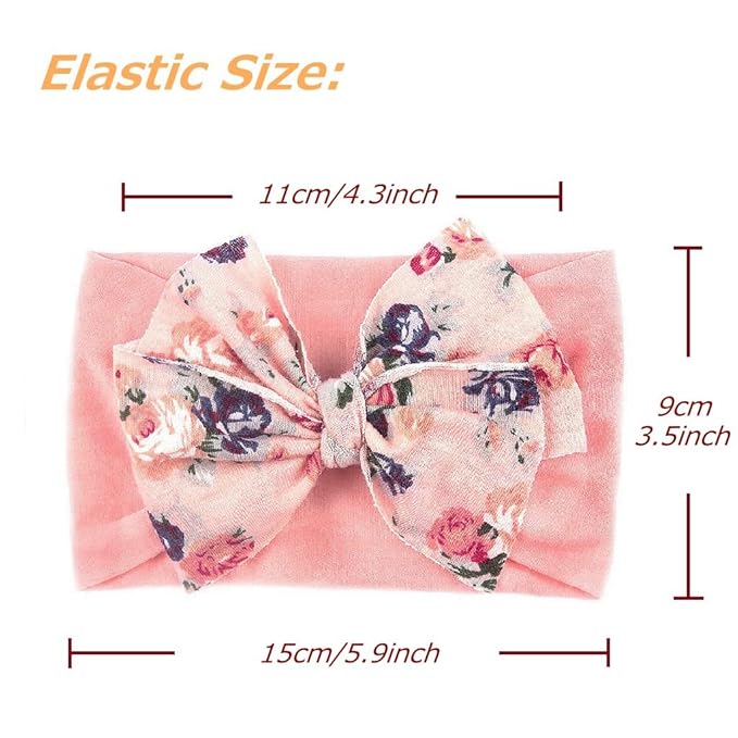 Nishine 6 Pack Cute Toddler Baby Girls Elastic Soft Nylon Headwraps Infant Knot Bow Headband Turban (Pink Set-6pcs)