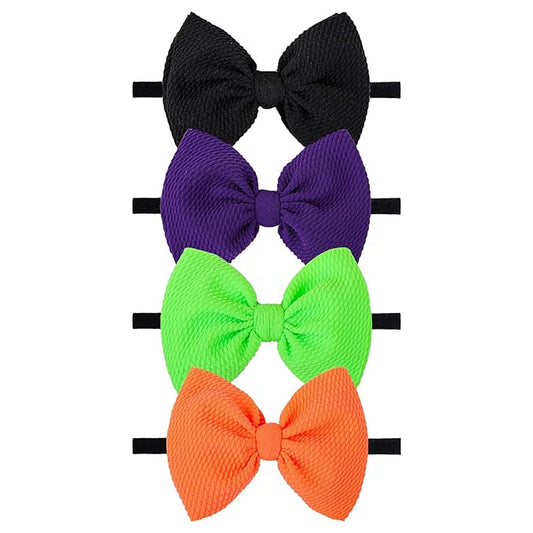 Hairband, 4 Pack Halloween Baby Girl Headbands with Bows for Newborn - Orange, Black, Purple, Green Nylon Hair Accessories, One Size Fits All