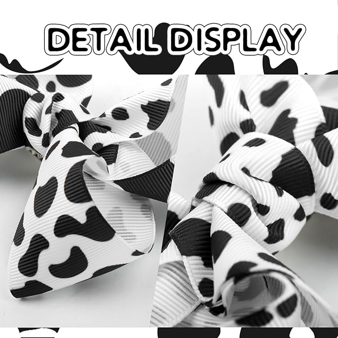 Moo Cow Print Hair Bow for Girls Cowgirl Accessories Infant Toddler Kids Teen Baby Girl Hair Clips Black and White Alligator Hairpins