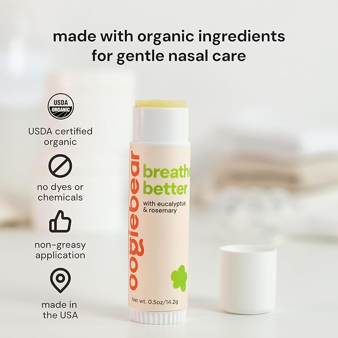 oogiebear Baby Breathing Rub, Made with Naturally Soothing Eucalyptus & Rosemary, USDA Organic Safe for Babies 3 Months & Older, 0.5 Oz Balm