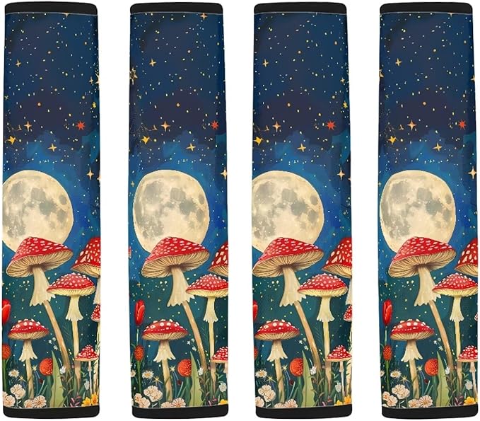 UNICEU Night Moon Mushroom Automotive Seat Belt for Adults 2 Piece Mushroom Car Accessory Soft Comfortable Auto Seat Belt Cushion