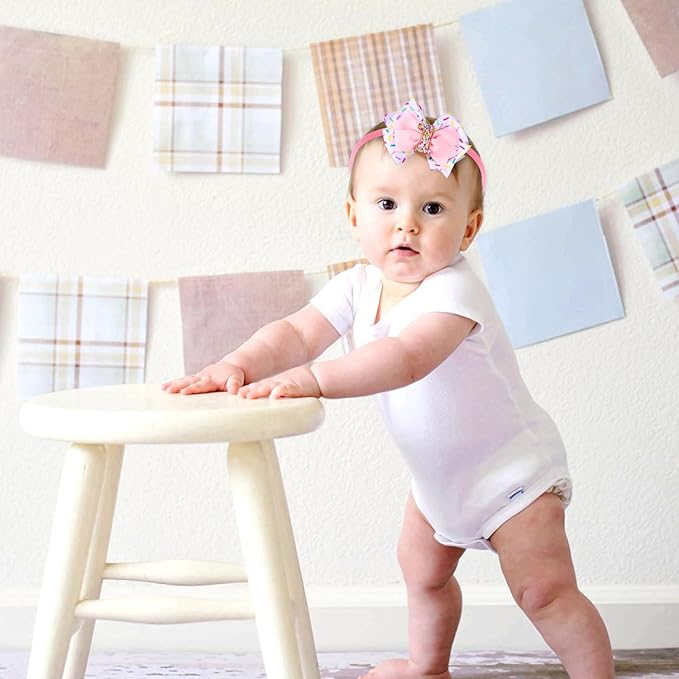 Baby Bow Headband, Cute Baby Hair Bow Elastic Hairband Bow Hair Accessories for Newborn Baby Girls Toddlers 1st First Birthday Party Decorations Photo Props (Ice Cream)