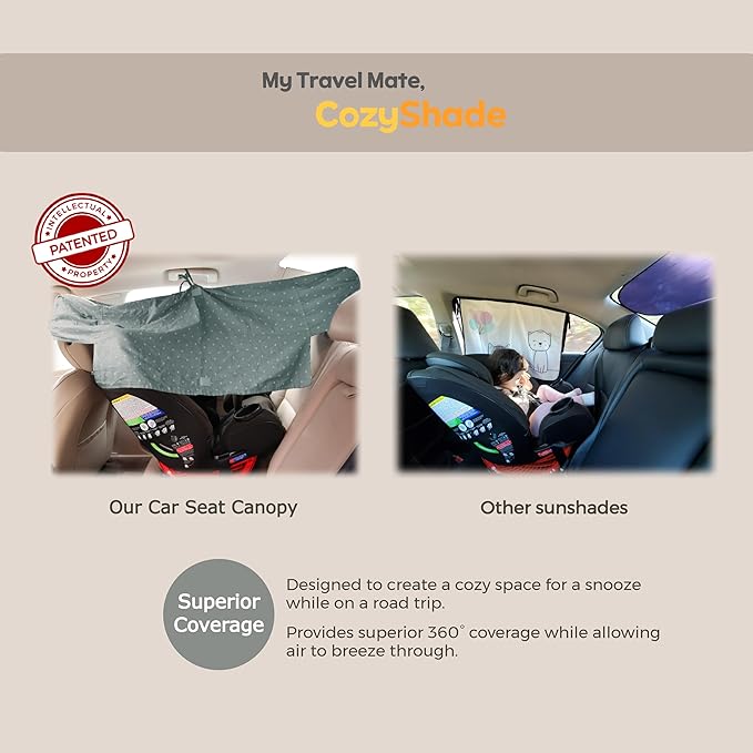 Universal Convertible Car Seat Cover - Backseat Shade & Sun Shade Visor Extender for Baby & Toddler - Rear & Forward Facing