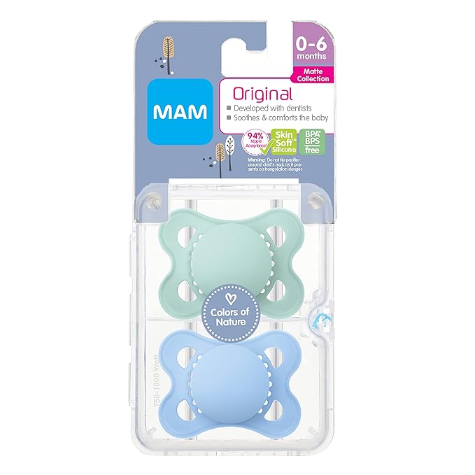 MAM Variety Pack Baby Pacifier, Includes 3 Types of Pacifiers, Nipple Shape Helps Promote Healthy & Original Matte Baby Pacifier, Nipple Shape Helps Promote Healthy Oral Development