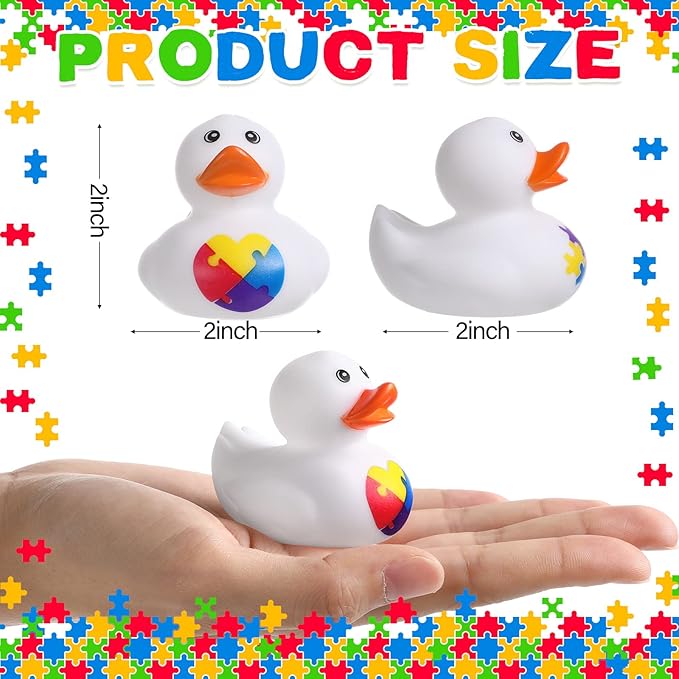 Vinsot 72 Pcs Autism Awareness Stuff Accessories Autism Awareness Rubber Duckies Colorful Puzzle Piece Bathtub Toys Fundraising Floater Duck Incentives Gift for Charity Activities Supplies