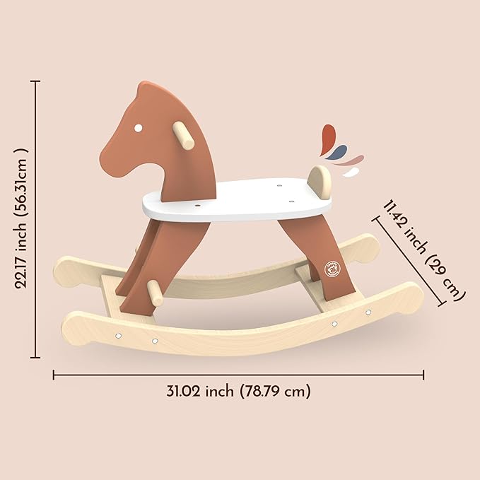 SPEEDY MONKEY Vintage Wooden Rocking Horse, Trendy Design, Handrails for Safe Rock & Ride, Non-Toxic Paint, Steady Motion, Classic Toy for Kids' Development and Fun