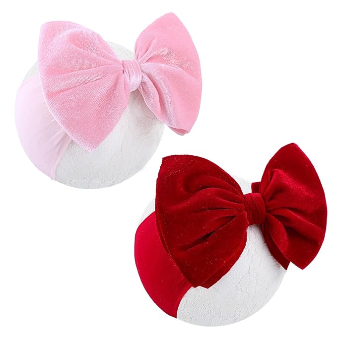 YanJie Headbands, 6" Red Pink Velvet Hairband, Handmade Valentine's Day Baby Hair Accessories, One Size, 5 Count, for Newborn Infant Toddlers Kid