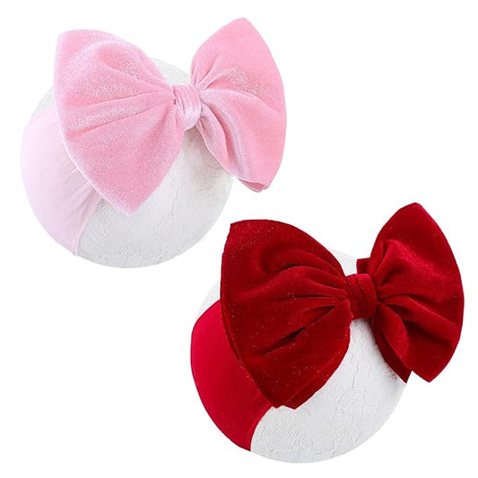 YanJie Headbands, 6" Red Pink Velvet Hairband, Handmade Valentine's Day Baby Hair Accessories, One Size, 5 Count, for Newborn Infant Toddlers Kid